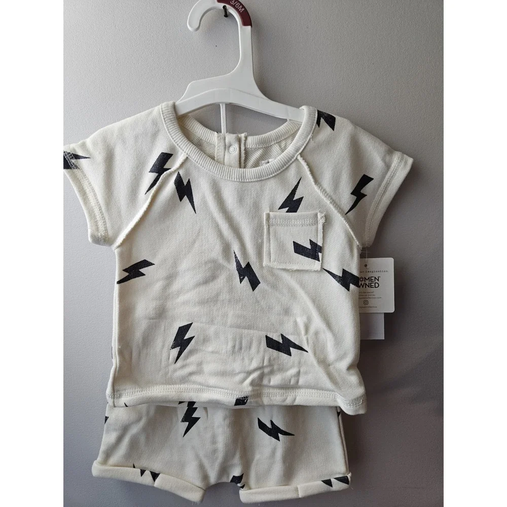 Grayson Threads Thunder‎ Design Beige toddler Short set sz 3-6 months